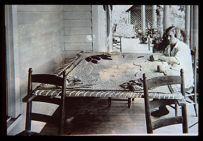 Woman quilting.